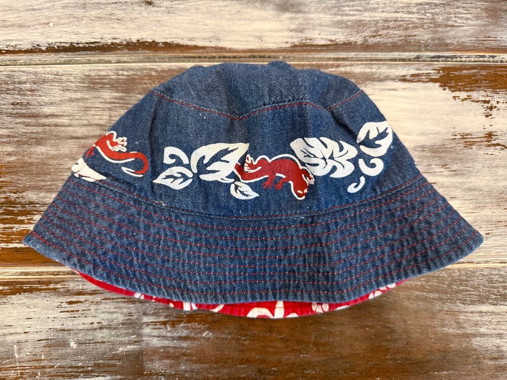 Toddler Reversible Denim Bucket Hat with Tropical Pattern